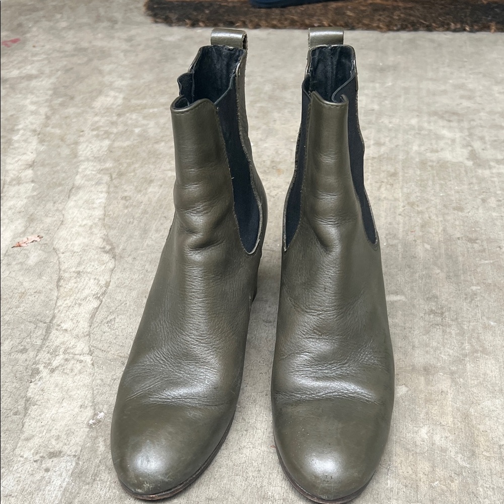 Topshop Green Khaki Leather Ankle Boots